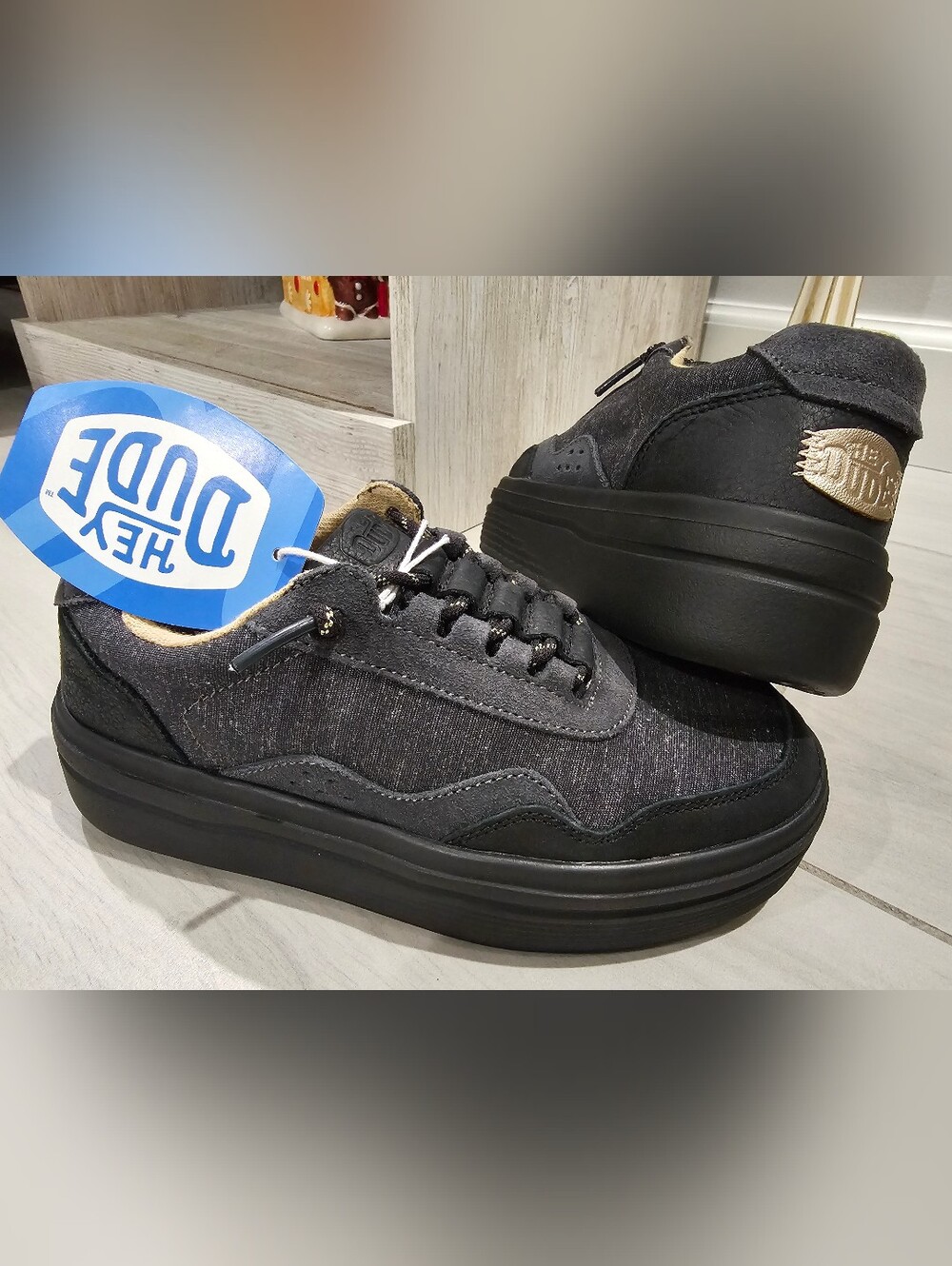 Hey Dude Women's Black Canvas Platform Sneakers